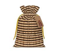 Wicker Woven pattern print Large Christmas bag, reusable drawstring linen packet, Birthday Parties Supplies