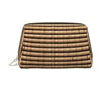 Wicker Woven Pattern Print Small Portable Makeup Bag for Women, with 3 Inner Pockets for Travel Daily Use