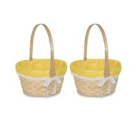 Wickerfield 2PCS Easter Egg Hunt Baskets for Kids, Small Gift Hamper Basket with Handle, Woven Bamboo Small Wicker Easter Hamper Basket, Kids Party Flower Girl Baskets (2, Yellow)
