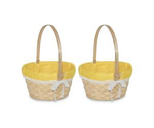 Wickerfield 2PCS Easter Egg Hunt Baskets for Kids, Small Gift Hamper Basket with Handle, Woven Bamboo Small Wicker Easter Hamper Basket, Kids Party Flower Girl Baskets (2, Yellow)