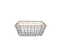 Wickerfield 2PCS Wire Storage Baskets, Pantry Organizers and storage, Fruit Basket with Seagrass Edge, Vegetable Storage, Large Metal Basket for Bathroom, Kitchen and Office (Rectangle)