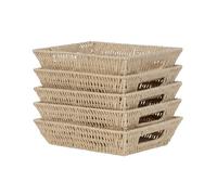 Wickerfield 5PCS Paper Rope Wicker Storage Baskets, Hamper Basket Tray with Handle, Small Woven Basket for Shelves (Light Beige)