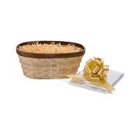 Wickerfield Brown Oval Natural Bamboo Storage Woven Basket Gift Hamper Trays Home Decoration Bathroom Organizer with Paper Shreds (Beige)