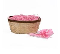 Wickerfield Brown Oval Natural Bamboo Storage Woven Basket Gift Hamper Trays Home Decoration Bathroom Organizer with Paper Shreds (Pink)