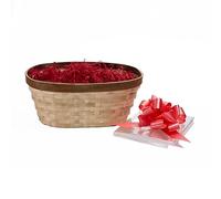 Wickerfield Brown Oval Natural Bamboo Storage Woven Basket Gift Hamper Trays Home Decoration Bathroom Organizer with Paper Shreds (Red)
