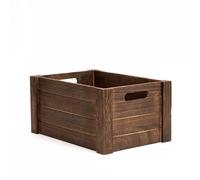 Wickerfield Brown Wooden Crates with Cutout Handles Storage Box Wooden Tray (Large)