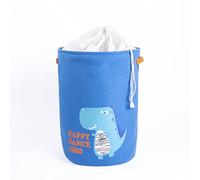 Wickerfield Fabric Laundry Bag in Cylinder Round Shape with Liner and Two Handles Clothing Toys Basket for Home Storage Collection Window Display (Blue)