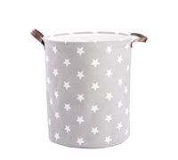Wickerfield Fabric Laundry Bag in Cylinder Round Shape with Liner and Two Handles Clothing Toys Basket for Home Storage Collection Window Display (Grey)