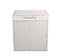 Wickerfield Faux Wicker Basket with Liner and Lid Plastic Wicker Trunk Chest for Bathroom Home Storage Office Collection (White)
