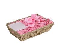 Wickerfield Gift Hamper Basket Kit with Shredded Paper, Make Your Own Gift Hamper, Paper Rope Storage Organiser with Handle, Woven Wicker Basket Tray, Seagrass Basket (Seagrass Basket, Pink Filling)