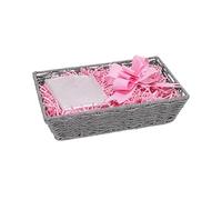 Wickerfield Gift Hamper Basket Kit with Shredded Paper, Make Your Own Gift Hamper, Paper Rope Storage Organiser, Woven Wicker Basket (Grey Basket, Pink Filling)