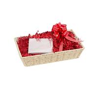 Wickerfield Gift Hamper Basket Kit with Shredded Paper, Make Your Own Gift Hamper, Paper Rope Storage Organiser, Woven Wicker Basket (White Basket, Red Filling)