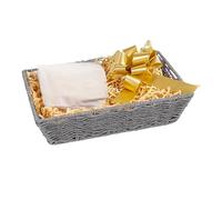 Wickerfield Gift Hamper Basket Kit with Shredded Paper, Make Your Own Gift Hamper, Paper Rope Storage Organiser, Woven Wicker Basket (Grey Basket, Beige Filling)