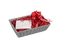 Wickerfield Gift Hamper Basket Kit with Shredded Paper, Make Your Own Gift Hamper, Paper Rope Storage Organiser, Woven Wicker Basket (Grey Basket, Red Filling)