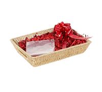 Wickerfield Gift Hamper Basket Kit with Shredded Paper, Make Your Own Gift Hamper, Paper Rope Storage Organiser with Handle, Woven Wicker Basket Tray (White Basket, Red Filling)