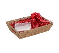 Wickerfield Gift Hamper Basket Kit with Shredded Paper, Make Your Own Gift Hamper, Paper Rope Storage Organiser with Handle, Woven Wicker Basket Tray (Beige Basket, Red Filling)