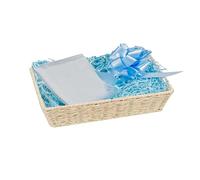 Wickerfield Gift Hamper Basket Kit with Shredded Paper, Make Your Own Gift Hamper, Paper Rope Storage Organiser, Woven Wicker Basket (White Basket, Blue Filling)