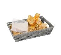 Wickerfield Gift Hamper Basket Kit with Shredded Paper, Make Your Own Gift Hamper, Paper Rope Storage Organiser with Handle, Woven Wicker Basket Tray, Seagrass Basket (Grey Basket, Khaki Filling)