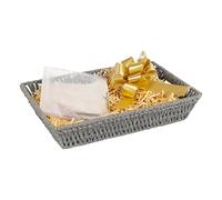 Wickerfield Gift Hamper Basket Kit with Shredded Paper, Make Your Own Gift Hamper, Paper Rope Storage Organiser with Handle, Woven Wicker Basket Tray (Grey Basket, Beige Filling)