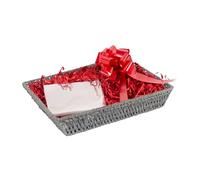 Wickerfield Gift Hamper Basket Kit with Shredded Paper, Make Your Own Gift Hamper, Paper Rope Storage Organiser with Handle, Woven Wicker Basket Tray (Grey Basket, Red Filling)