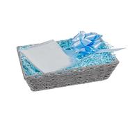 Wickerfield Gift Hamper Basket Kit with Shredded Paper, Make Your Own Gift Hamper, Paper Rope Storage Organiser, Woven Wicker Basket (Grey Basket, Blue Filling)