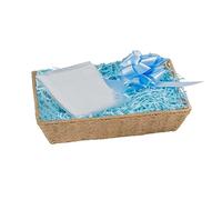 Wickerfield Gift Hamper Basket Kit with Shredded Paper, Make Your Own Gift Hamper, Paper Rope Storage Organiser, Woven Wicker Basket (Beige Basket, Blue Filling)