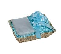 Wickerfield Gift Hamper Basket Kit with Shredded Paper, Make Your Own Gift Hamper, Paper Rope Storage Organiser, Seagrass Baskets, Woven Wicker Basket (Seagrass Basket, Blue Filling)