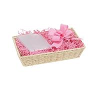 Wickerfield Gift Hamper Basket Kit with Shredded Paper, Make Your Own Gift Hamper, Paper Rope Storage Organiser, Woven Wicker Basket (White Basket, Pink Filling)