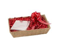 Wickerfield Gift Hamper Basket Kit with Shredded Paper, Make Your Own Gift Hamper, Paper Rope Storage Organiser, Woven Wicker Basket (Beige Basket, Red Filling)