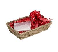 Wickerfield Gift Hamper Basket Kit with Shredded Paper, Make Your Own Gift Hamper, Paper Rope Storage Organiser with Handle, Woven Wicker Basket Tray, Seagrass Basket (Seagrass Basket, Red Filling)