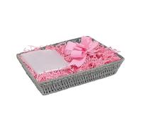 Wickerfield Gift Hamper Basket Kit with Shredded Paper, Make Your Own Gift Hamper, Paper Rope Storage Organiser with Handle, Woven Wicker Basket Tray (Grey Basket, Pink Filling)