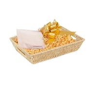 Wickerfield Gift Hamper Basket Kit with Shredded Paper, Make Your Own Gift Hamper, Paper Rope Storage Organiser with Handle, Woven Wicker Basket Tray (White Basket, Beige Filling)