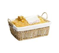 Wickerfield Gift Hamper Basket Kit with Shredded Paper, Make Your Own Gift Hamper, Woven Wicker Basket with Lining, Paper Rope and Seagrass Baskets with Handle (Seagrass Basket, Beige Filling)