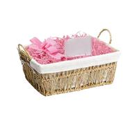 Wickerfield Gift Hamper Basket Kit with Shredded Paper, Make Your Own Gift Hamper, Woven Wicker Basket with Lining, Paper Rope and Seagrass Baskets with Handle (Seagrass Basket, Pink Filling)