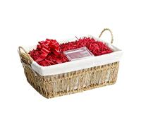 Wickerfield Gift Hamper Basket Kit with Shredded Paper, Make Your Own Gift Hamper, Woven Wicker Basket with Lining, Paper Rope and Seagrass Baskets with Handle (Seagrass Basket, Red Filling)