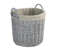Wickerfield Grey Round Wicker Laundry Basket with Lining, Large Storage Basket with Handle, Home Storage for Washing, Toys, Nursery (Large)