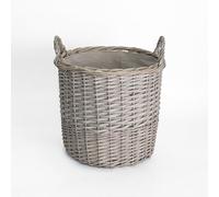 Wickerfield Grey Wash Wicker Storage Basket, Wicker Log Baskets with Handle & Lining, Willow Storage Basket for Laundry Toys Blankets Logs (Round, Medium)