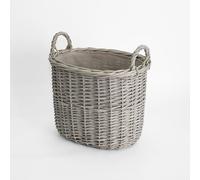 Wickerfield Grey Wash Wicker Storage Basket, Wicker Log Baskets with Handle & Lining, Willow Storage Basket for Laundry Toys Blankets Logs (Oval, Small)