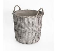 Wickerfield Grey Wash Wicker Storage Basket, Wicker Log Baskets with Handle & Lining, Willow Storage Basket for Laundry Toys Blankets Logs (Round, Large)