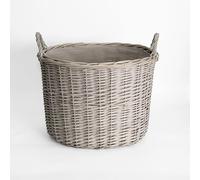 Wickerfield Grey Wash Wicker Storage Basket, Wicker Log Baskets with Handle & Lining, Willow Storage Basket for Laundry Toys Blankets Logs (Oval, Large)