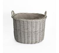 Wickerfield Grey Wash Wicker Storage Basket, Wicker Log Baskets with Handle & Lining, Willow Storage Basket for Laundry Toys Blankets Logs (Oval, Medium)