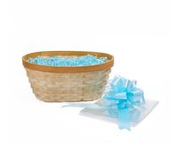 Wickerfield Honey Oval Natural Bamboo Storage Woven Basket Gift Hamper Trays Home Decoration Bathroom Organizer with Paper Shreds (Blue)