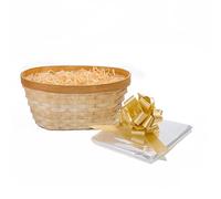Wickerfield Honey Oval Natural Bamboo Storage Woven Basket Gift Hamper Trays Home Decoration Bathroom Organizer with Paper Shreds (Beige)