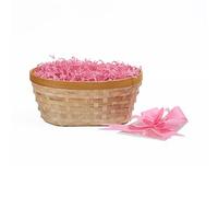 Wickerfield Honey Oval Natural Bamboo Storage Woven Basket Gift Hamper Trays Home Decoration Bathroom Organizer with Paper Shreds (Pink)