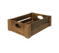 Wickerfield Large Brown Shallow Wooden Display Crate Handled Storage Box