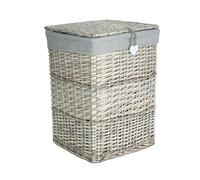 Wickerfield Large Grey Wash Wicker Laundry Basket with Lid and Lining
