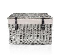 Wickerfield Large Home Storage Basket Trunk Chest Hamper with Lid and Cotton Liner, Grey (Extra Large)