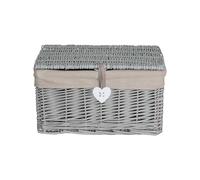 Wickerfield Large Home Storage Basket Trunk Chest Hamper with Lid and Cotton Liner, Grey (Extra Small)