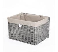 Wickerfield Large Home Storage Basket Trunk Chest Hamper with Lid and Cotton Liner, Grey (Small)