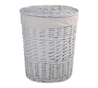 Wickerfield Light Grey Wicker Oval Laundry Basket, Bathroom Storage, Laundry Bag Bin with Liner and Lid (Grey, Small)